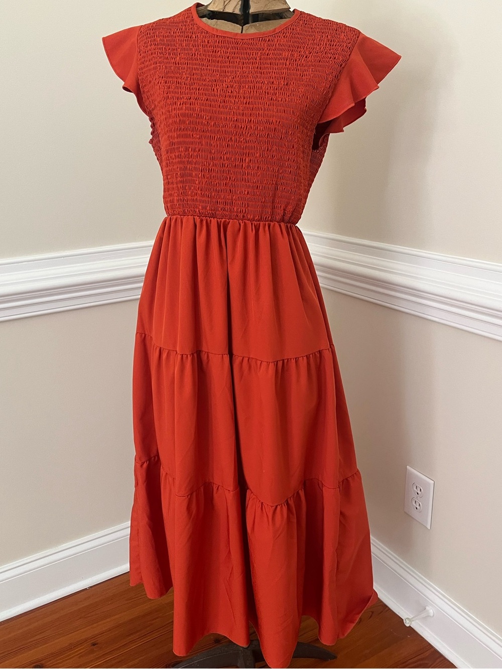 Burnt Orange Smocked Tiered Maxi Fall Dress - Women